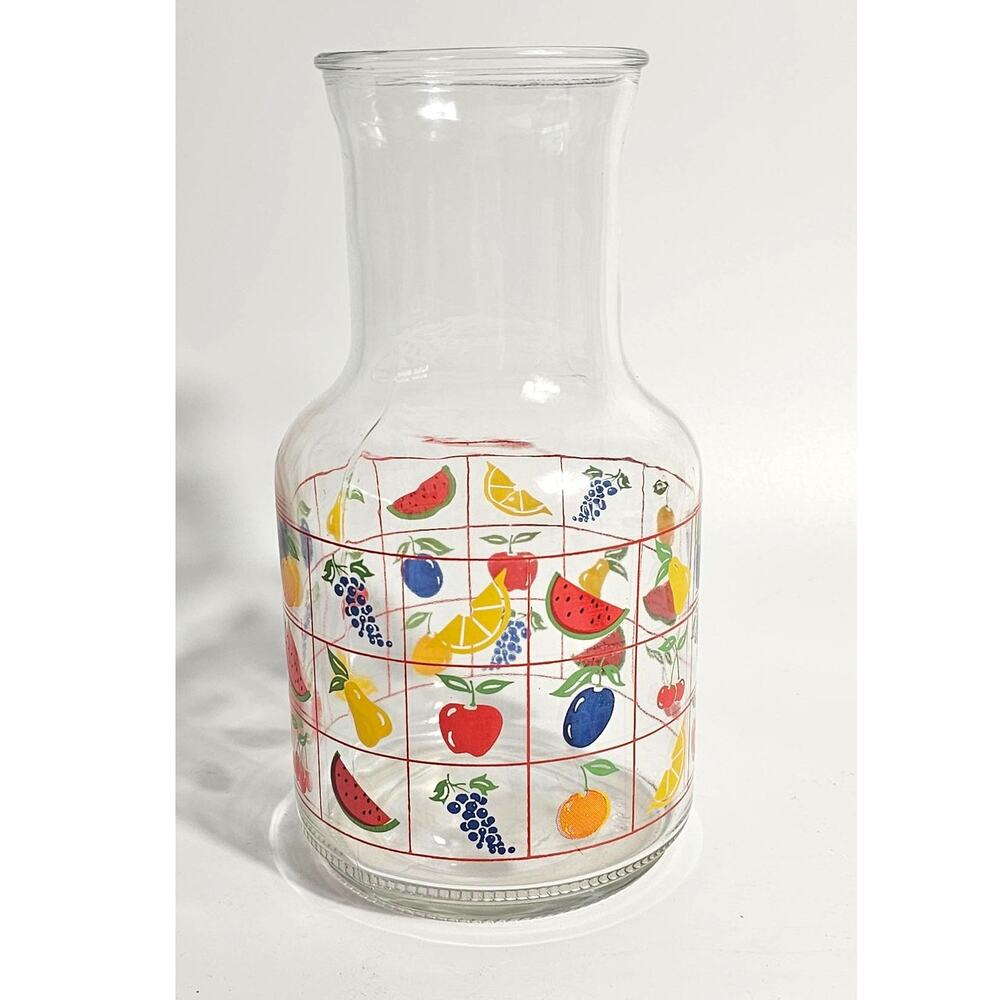 Vintage KIG Indonesia · Retro Red Grid Fruit Carafe · 80s Kitschy Kitchen · 9"